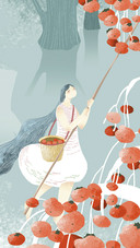 Girl Picking Persimmons