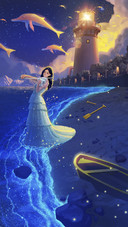 Girl Playing Violin by Sea