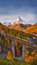 Scenic autumn view on snowy Matterhorn peak