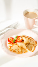 Breakfast pancakes with strawberries