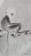画家石荣强作品 古木清猿