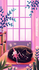 Elf drawing cat