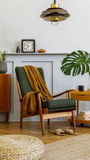 Living Room with Green Armchair, Coffee Table and Furniture