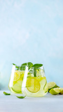 Cucumber and Basil Gin and Tonic Cocktail in Glasses