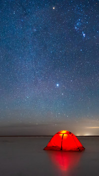 Ice lake starry sky tent night view