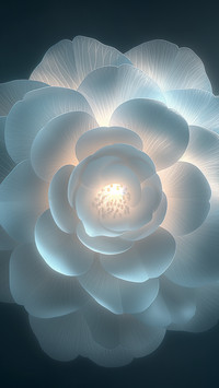 A_white_camellia_flower_with_its_center_glowing_in