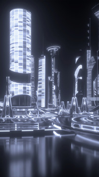 Neon lights of 3d urban buildings