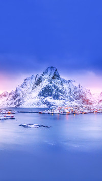 Amazing panoramic view on lovely arctic village Reine