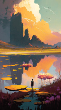 Lake with sunset