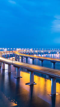 Illuminated Xinghai Bay cross-sea bridge of Dalian,China