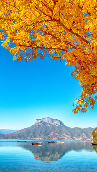 Goddess mountain in lugu lake in late autumn
