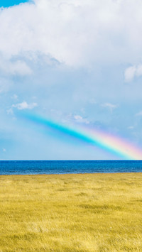 Snow Mountain Cloud Layer Rainbow Lake Grassland