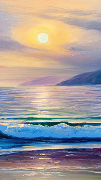 Oil painting by the sea