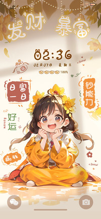光影文字 发财少女