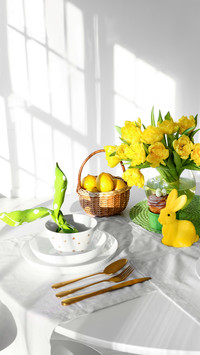 Beautiful table setting for Easter celebration on table