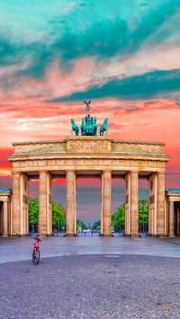 Famous Panorama of Brandenburg Gate at sunrise
