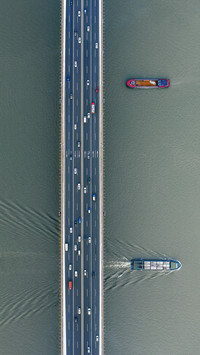 Overlooking Xupu Bridge and Cargo Shipping in Shanghai