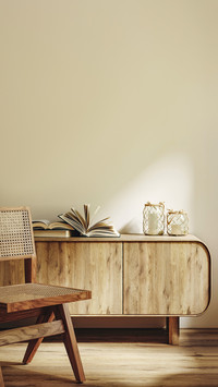 Home mockup, beige room interior