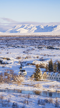 Iceland winter snowfield scenery