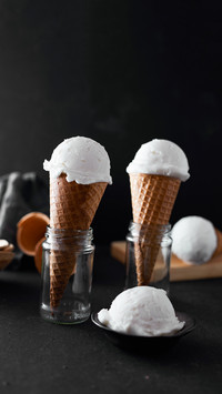 Vanilla Ice Cream in a waffle cones