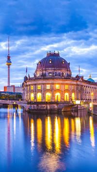 Pretty night illuminations of the Museum Island in Berlin