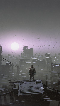 Man Looking at Sunset on a Rooftop of the Building