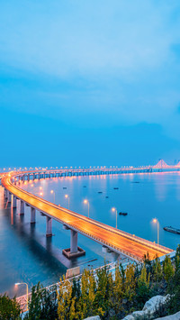 Night scenery of Dalian sea-crossing bridge in Dalian