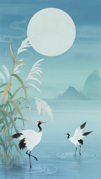 Cranes perch in the clear and inkwash rivers