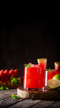 Refreshing cold summer watermelon drink in glasses