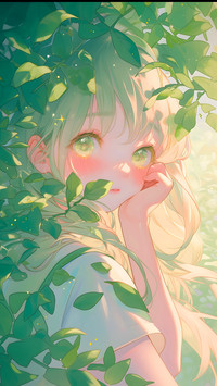 斑斓叶影少女现其中