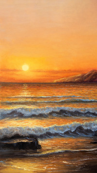 Oil painting by the sea