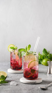 Two Blueberries Mojito with Lime, Mint and Ice