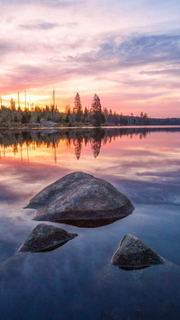 Sunrise at the Oderteich in the Harz Mountains Germany