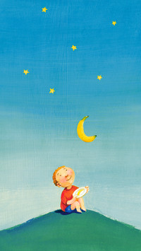 Child sees in the sky a moon made with a banana