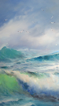 Oil painting by the sea