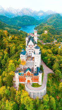 Neuschwanstein castle on Alps background of Munich
