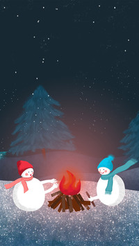 Two warm snowmen in winter