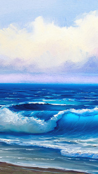 Oil painting by the sea