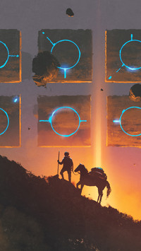 Man and a horse walking on a hill