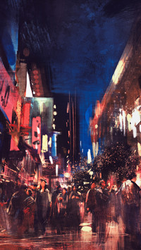 Colorful painting of night street