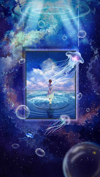 The Girl and the Dreamlike Scene of the Underwater World