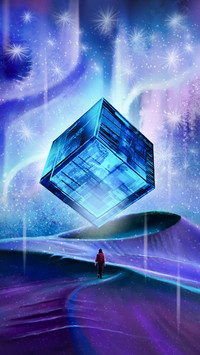 The Cube Girl of the Universe Under the Desert Aurora