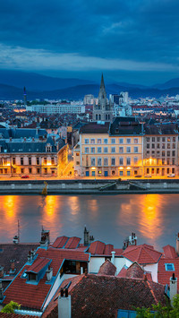 Beautiful Riverside Town in The Evening