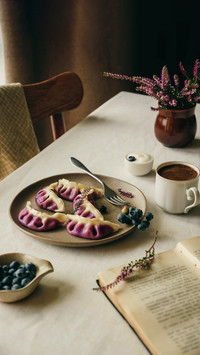 The dumplings with blueberry on the plate