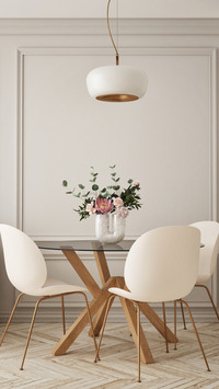 Modern Dining Elegance, Circular Table with Warm Lighting