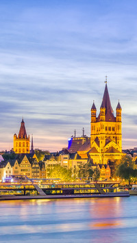 historical center of Cologne from Rhine river, German