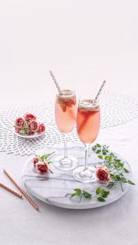 Refreshing Coctails with Fresh Peach And Sherbet in Glasses