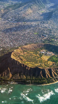 Aerial view of Diamond Head Crater in Hawaii