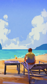 Man sitting on deckchair at the beach