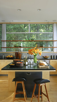 The kitchen is better designed than the living room